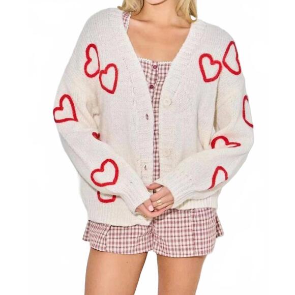 BAEVELY BY WELLMADE Sweaters - NEW BAEVELY BY WELLMADE heart cardigan in white
